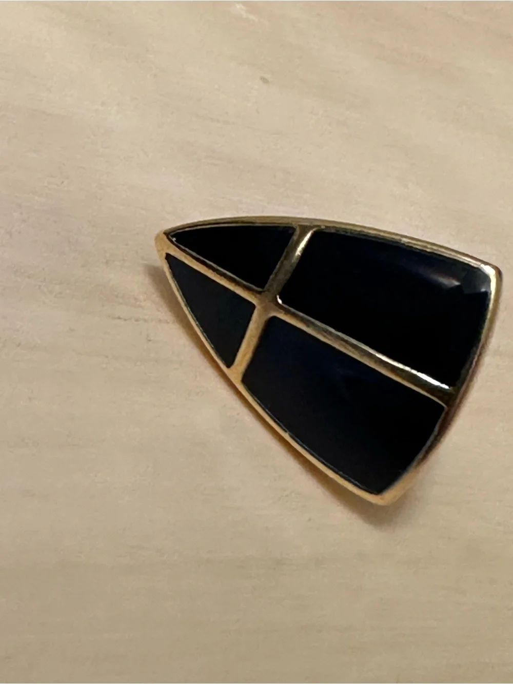 Vintage Crown Trifari Navy Enamel Gold Plated Geometric Pin